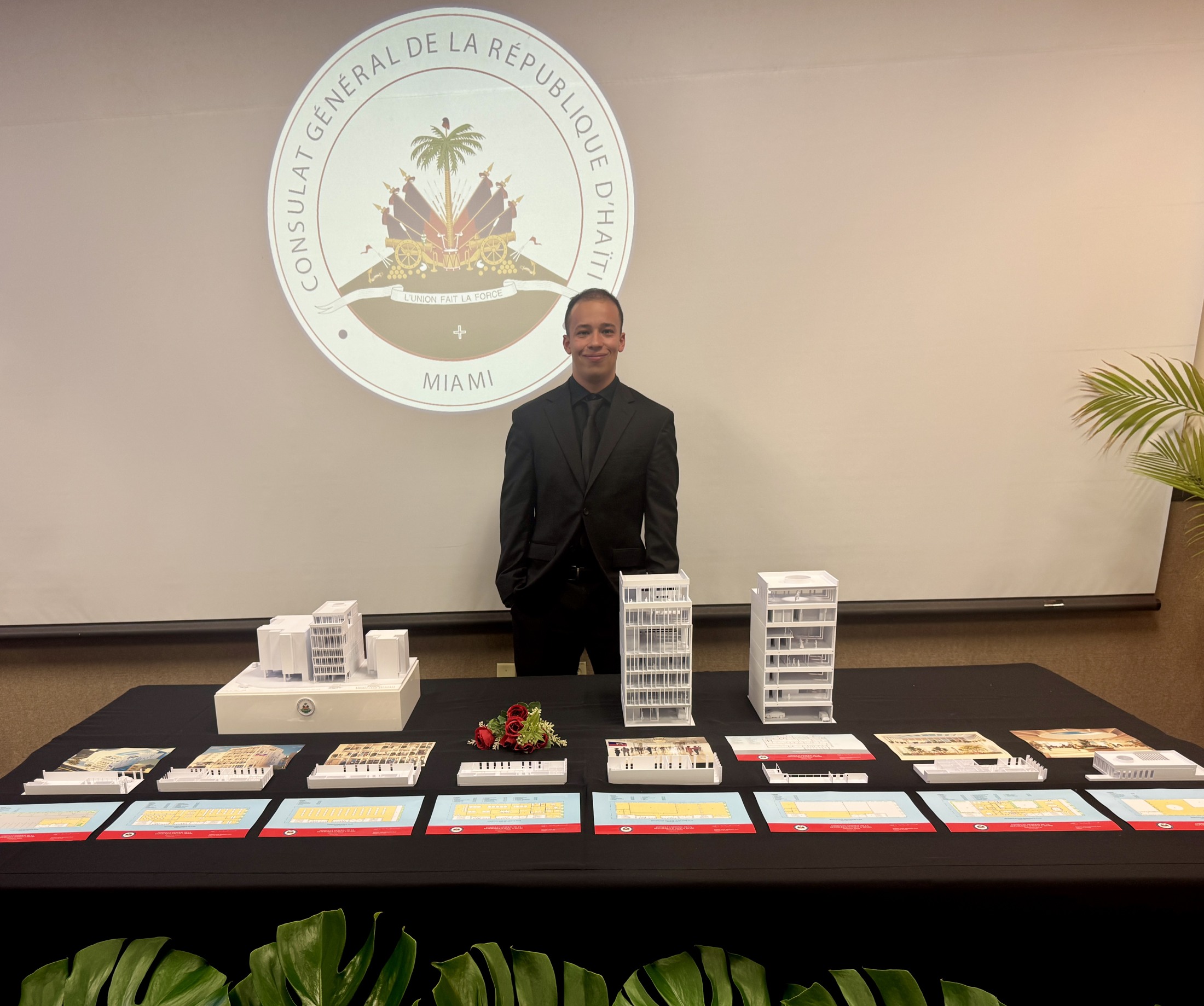 Tony with the architectural models and presentation drawings