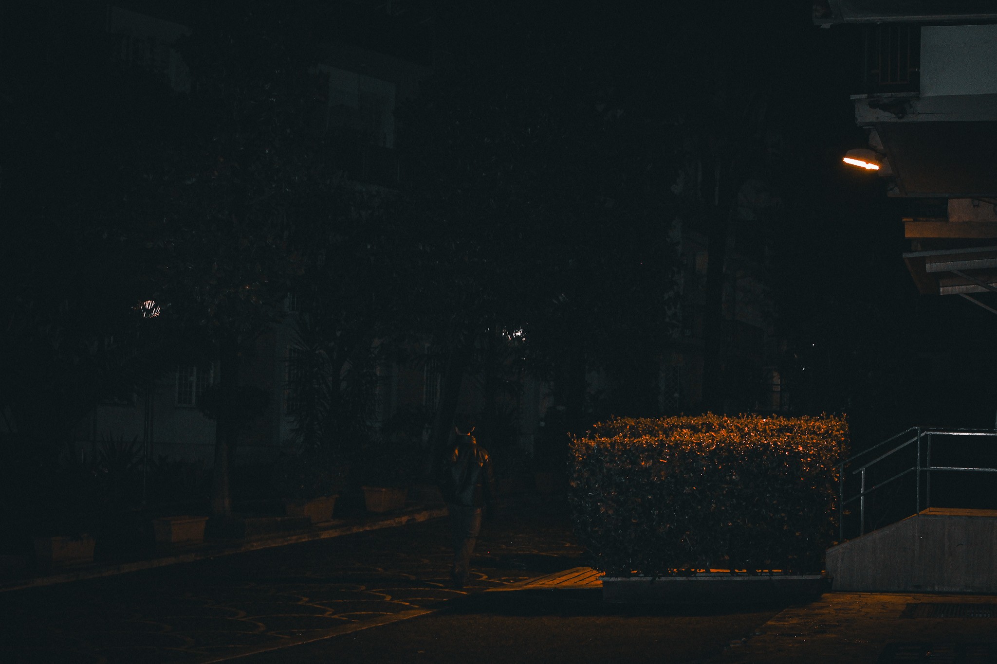A quiet courtyard after dark — photograph by Tony Powers