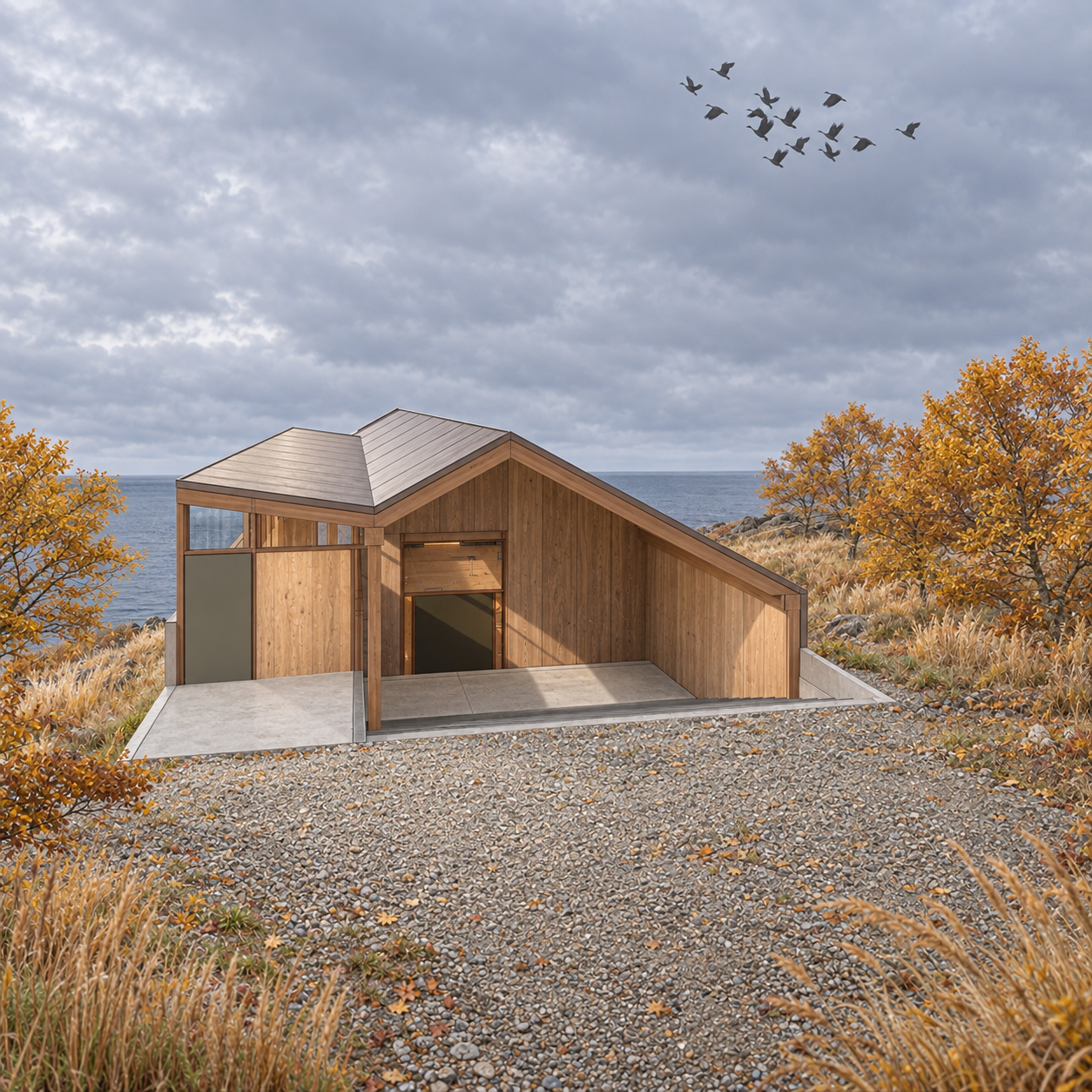 Sheltered entrance — connection to the landscape